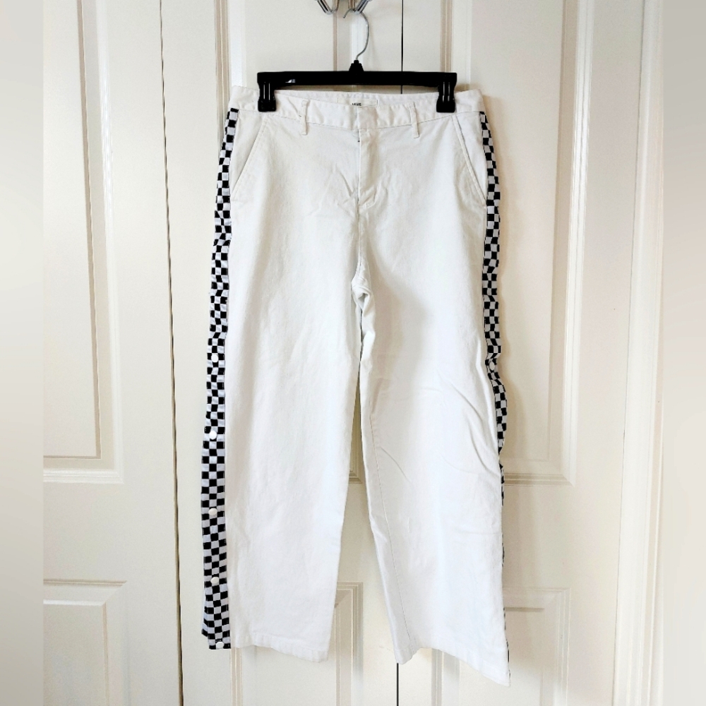 Vans White Denim Checkered Stripe Tear Away Pants size‎ 28